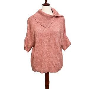 CAbi Foldover sweater cowl neck short dolman sleeve orange marled loose fit Sz S